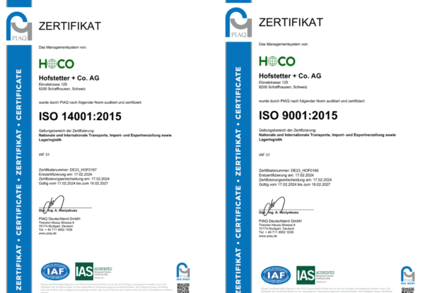 ISO-Zertifizierung für den Geltungsbereich Nationale und Internationale Transporte